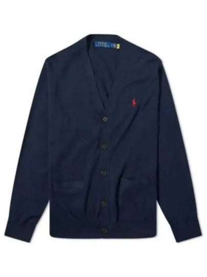 V-Neck Embroidery Logo Cardigan Navy - POLO RALPH LAUREN - BALAAN 2