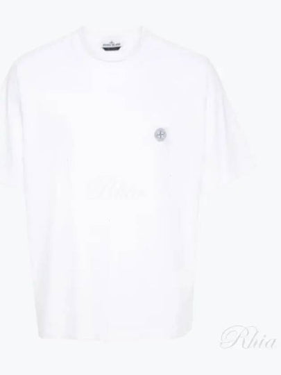 Compass Patch Regular Fit Cotton Short Sleeve T-Shirt White - STONE ISLAND - BALAAN 2