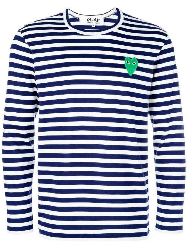 Men's Striped Logo Long Sleeve T-Shirt Blue - COMME DES GARCONS - BALAAN 3