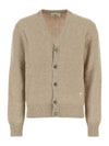 Heart Logo V-Neck Cashmere Cardigan Heather Champagne - AMI - BALAAN 2