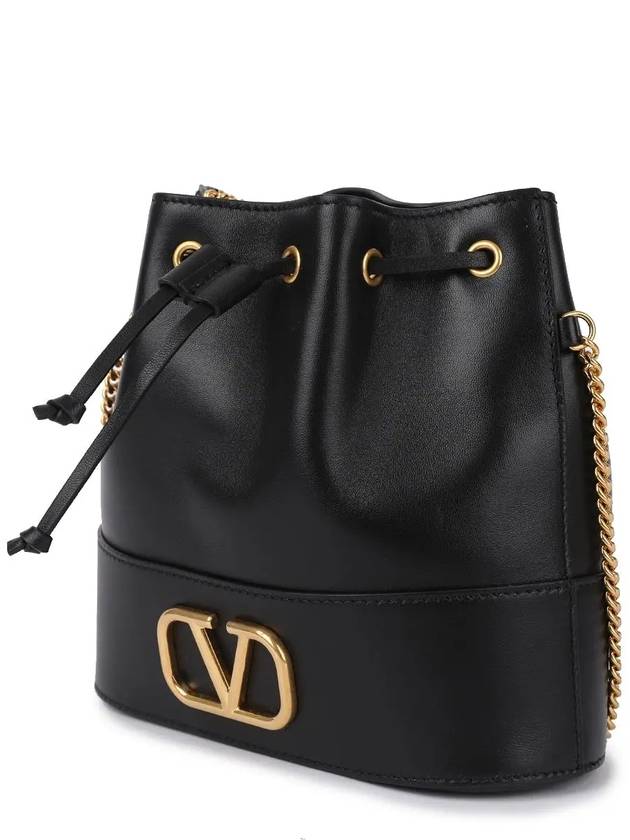 V Logo Signature Chain Napa Leather Bucket Bag Black - VALENTINO - BALAAN 3