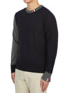 Tonal Crew Neck Virgin Wool Knit Top Grey Navy - THOM BROWNE - BALAAN 3