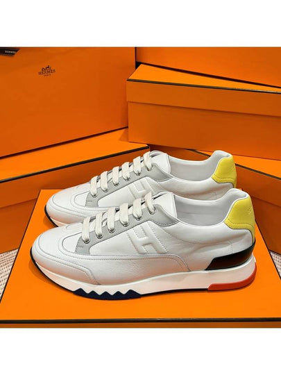 Men's Trail Sneakers Calfskin Multicolor White Yellow - HERMES - BALAAN 2