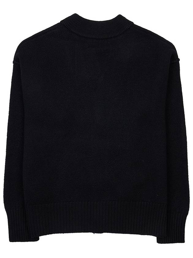 Heart Logo V Neck Wool Cardigan Black - AMI - BALAAN 3