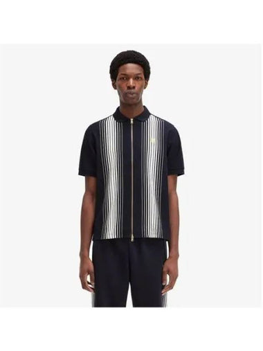 Fred Perry Sharp Ombre Striped Zip Through Polo Shirt Navy AFPM2438542 608 - FRED PERRY - BALAAN 1