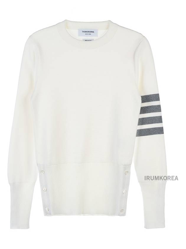 Milano Stitch Crewneck 4-Bar Cotton Crepe Knit Top White - THOM BROWNE - BALAAN 2