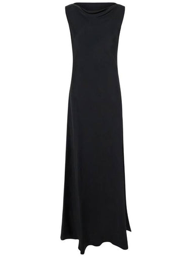 'Montereal' Black Long Dress With Draped Neck In Satin Woman - ANTONELLI - BALAAN 1