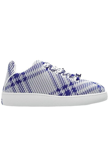 Box Check Print Leather Low Top Sneakers Royal Blue - BURBERRY - BALAAN 1