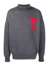 Big Heart Logo Wool Knit Turtleneck Grey - AMI - BALAAN 2