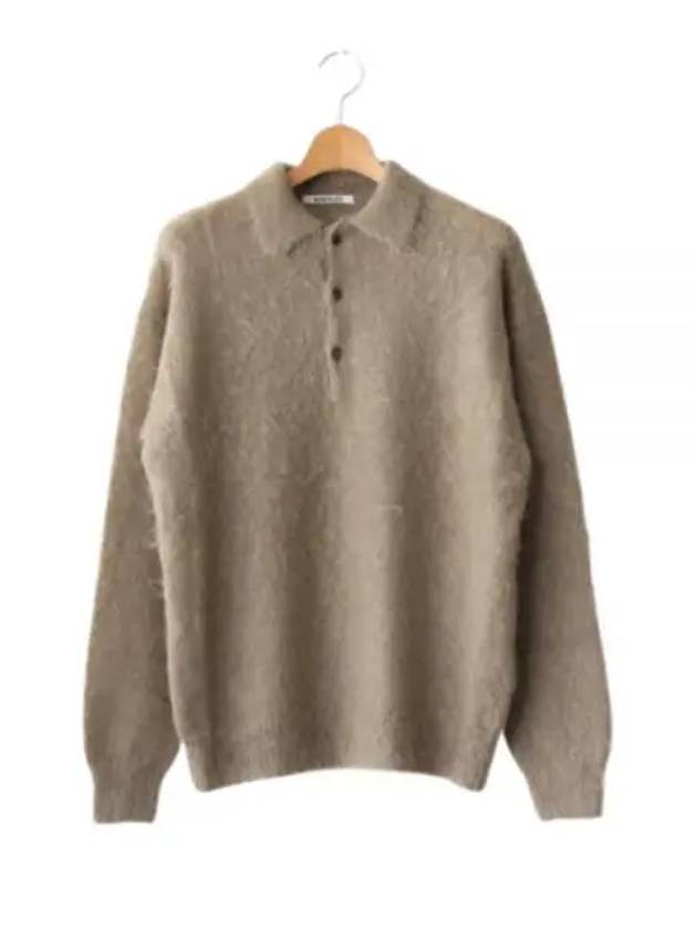 BRUSHED SUPER KID MOHAIR KNIT POLO GRAY BEIGE A24AP02KM - AURALEE - BALAAN 1