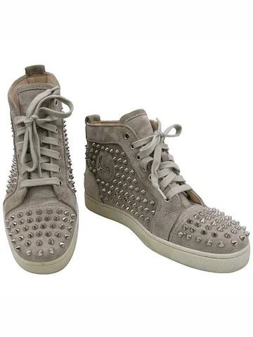 Gray Suede Metal Spike Lace Up High Top Women s Sneakers - CHRISTIAN LOUBOUTIN - BALAAN 1