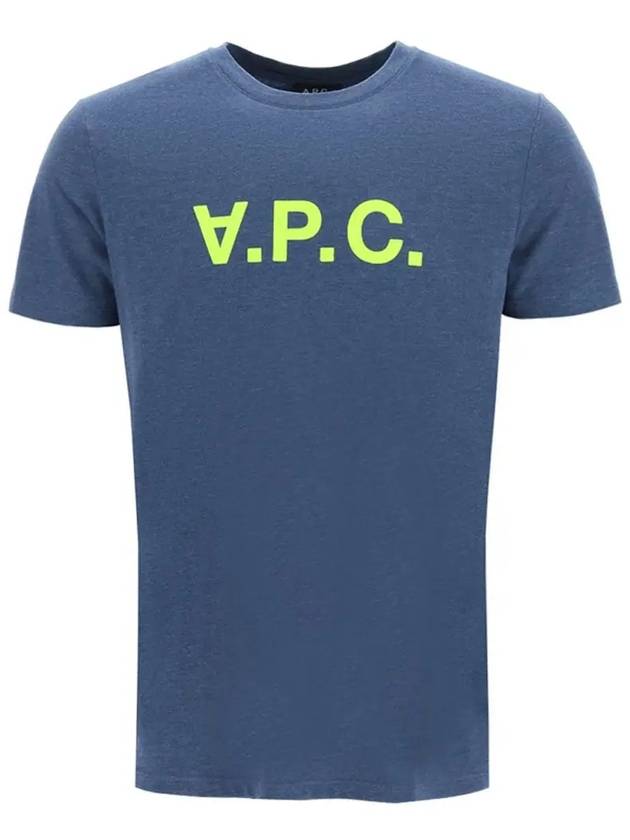 Neon Logo Print Cotton Short Sleeve T-Shirt Blue - A.P.C. - BALAAN 3