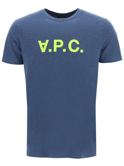 Neon Logo Print Cotton Short Sleeve T-Shirt Blue - A.P.C. - BALAAN 2