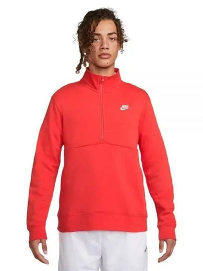 Sportswear Club Brushed Half Zip Up Sweatshirt Red - NIKE - BALAAN 2