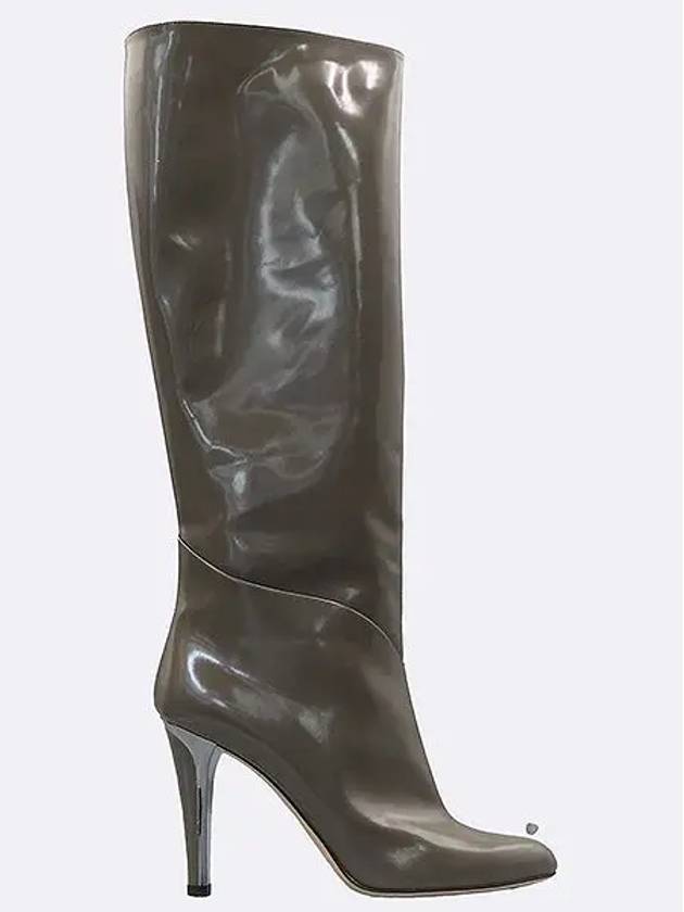 Moss Gray Glossy Leather Women s Long Boots 245MM - JIMMY CHOO - BALAAN 4