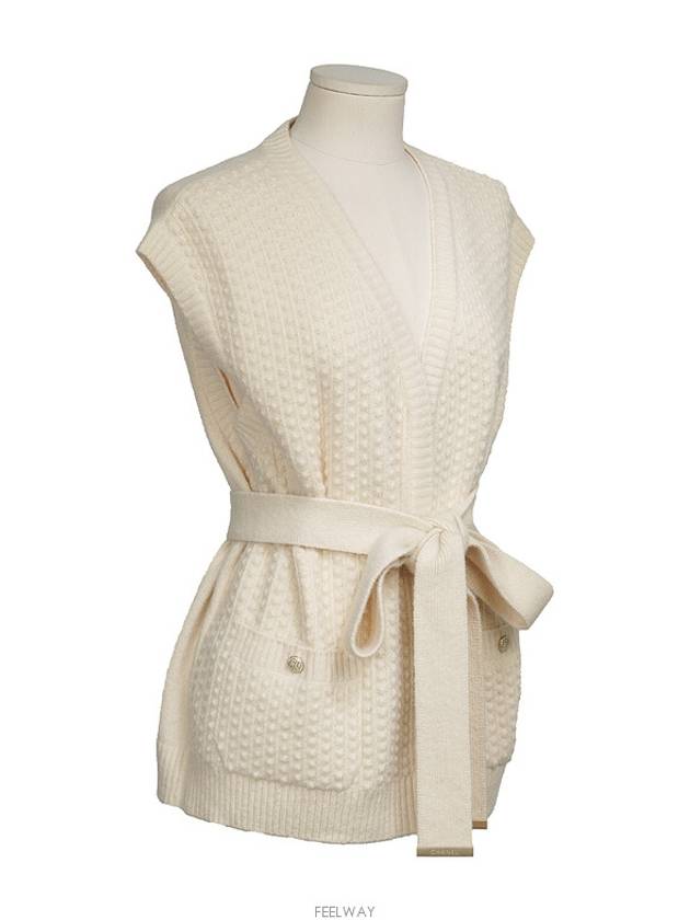 Cashmere sleeveless belted cardigan ivory 36 74344 - CHANEL - BALAAN 2