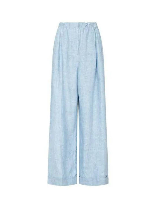 Women s Linen Wide Banding Pants Light Blue - EMPORIO ARMANI - BALAAN 1