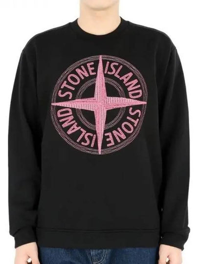 Garment Dyed Stitches Four Print Crewneck Sweatshirt Black - STONE ISLAND - BALAAN 2