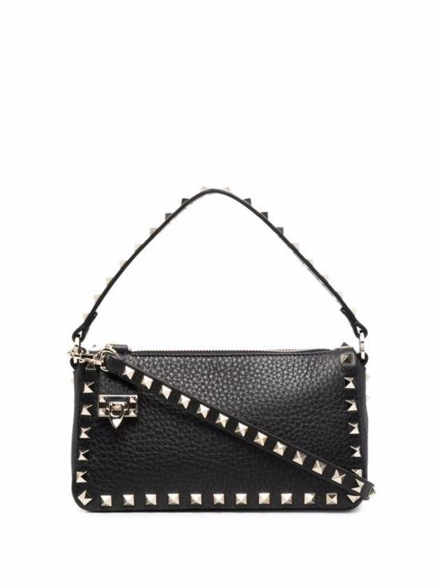 Rockstud Grained Leather Shoulder Bag Black - VALENTINO - BALAAN 1