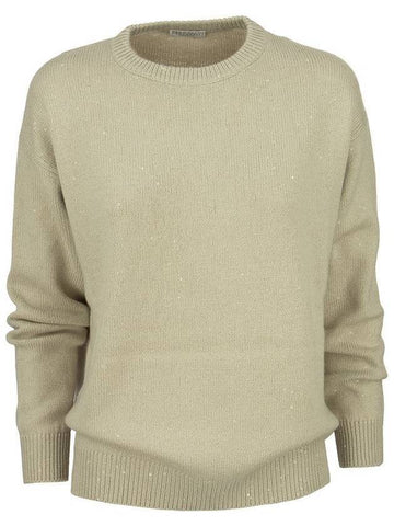 crew neck cashmere knit top beige - BRUNELLO CUCINELLI - BALAAN 1