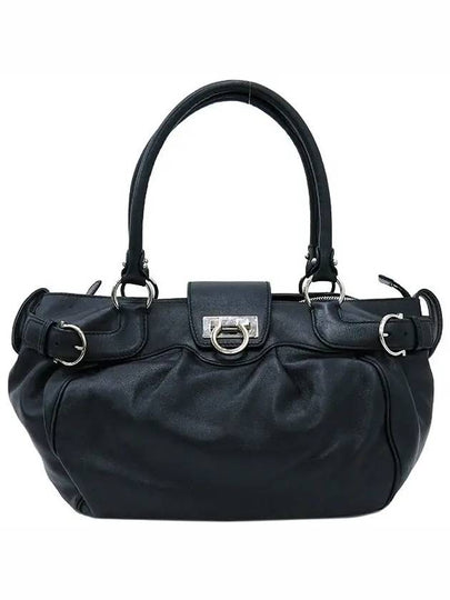 Ferragamo 21 A050 Silver Gancini Lock Buckle Logo Black Leather Shoulder Bag - SALVATORE FERRAGAMO - BALAAN 2