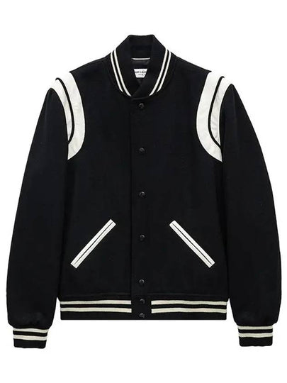 Teddy Bomber Jacket in Wool Black White - SAINT LAURENT - BALAAN 2