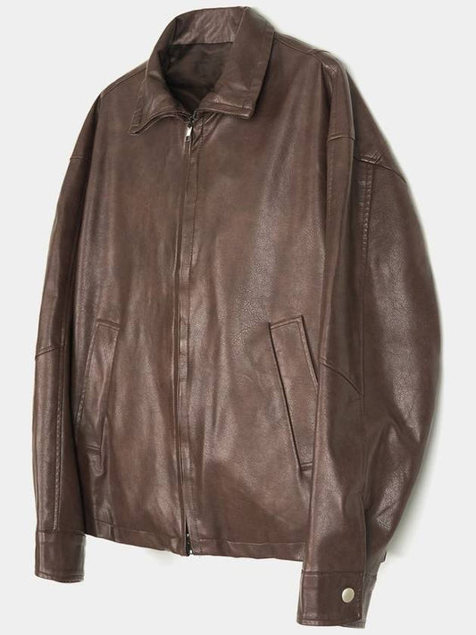 2Way High Neck Leather Jacket Brown - EXCONTAINER - BALAAN 1