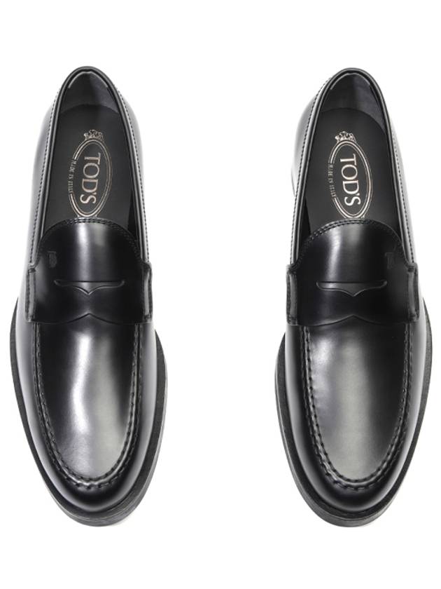 Men's Stamped Monogram Semi Glossy Leather Loafers Black - TOD'S - BALAAN 6