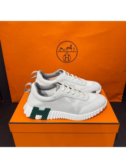 Men's Bouncing Sneakers White Mesh H Green Gray Logo - HERMES - BALAAN 2