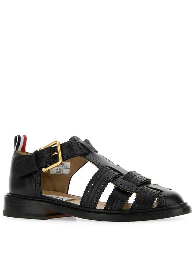 Vitello Brogue Fisherman Calf Leather Sandals Black - THOM BROWNE - BALAAN 3