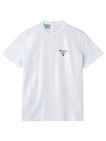 embroidered t shirt white short sleeve - PRADA - BALAAN 1