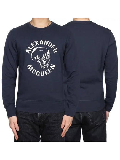 Embroidered Logo Sweatshirt Navy - ALEXANDER MCQUEEN - BALAAN 2