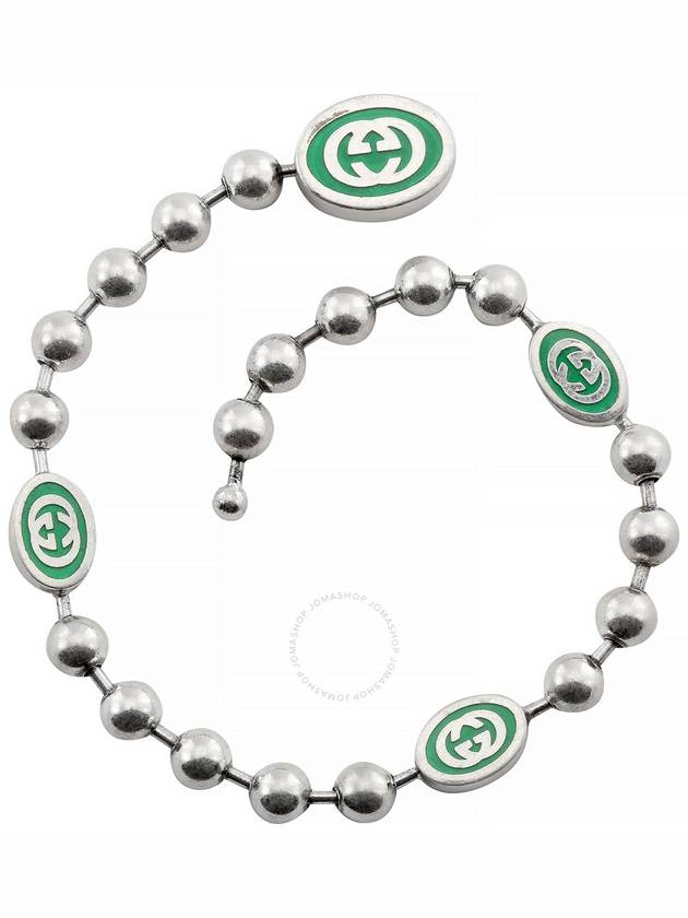 Women's Interlocking G Enamel Bracelet Silver Green - GUCCI - BALAAN 4