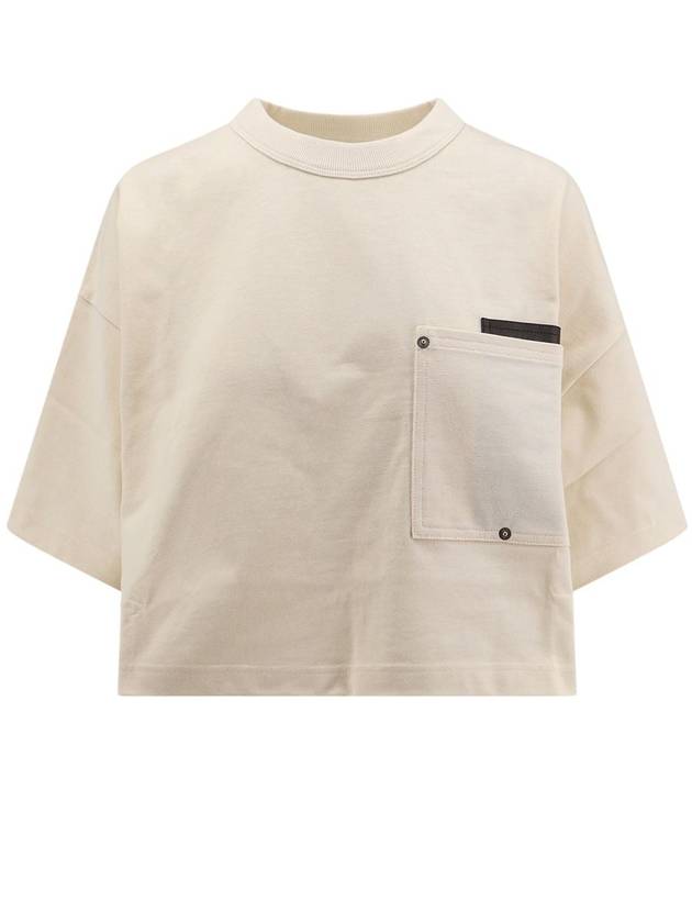 Croptop Cotton Short Sleeve T-Shirt Ivory - BOTTEGA VENETA - BALAAN 10