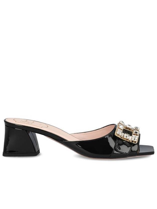 Crystal Embellished Buckle Sandals Heel Black - ROGER VIVIER - BALAAN 1