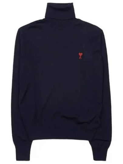 Heart Logo Wool Turtleneck Navy - AMI - BALAAN 2