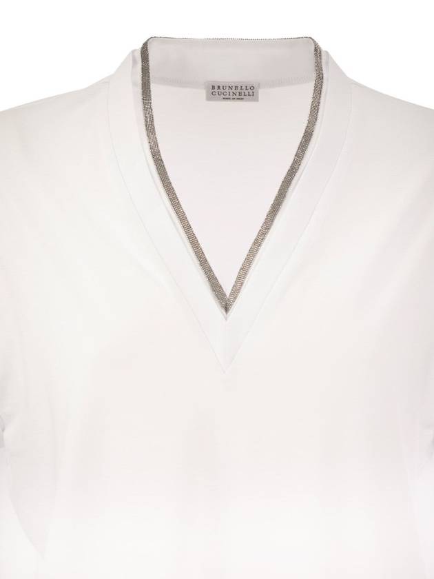 Monilli V-Neck Short Sleeve T-Shirt White - BRUNELLO CUCINELLI - BALAAN 5