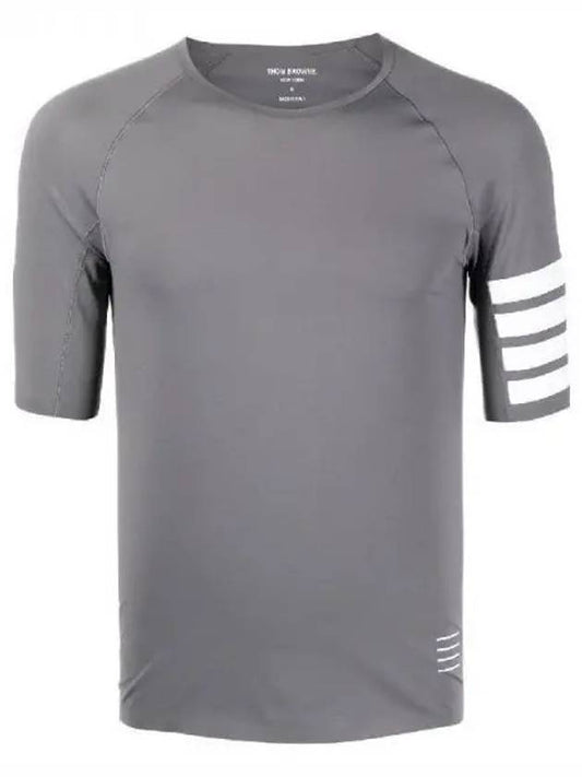 4-Bar Stripe Crew Neck Short Sleeve T-Shirt Grey - THOM BROWNE - BALAAN 2