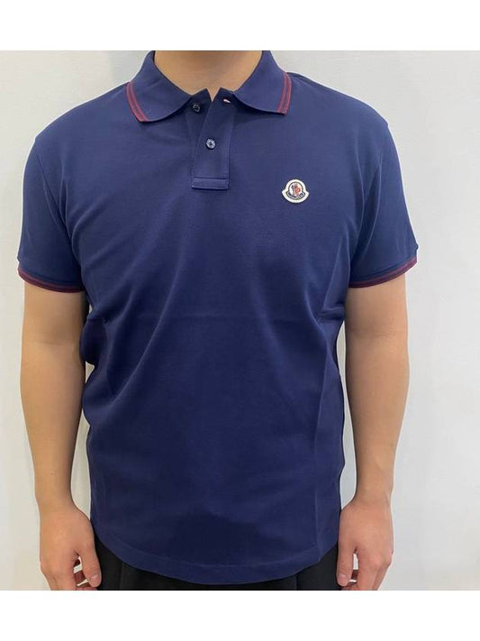 Logo Patch Short Sleeve Polo Shirt Navy - MONCLER - BALAAN 2