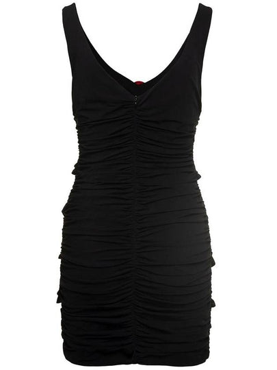 Black Mini Dress With Signature Rose Appliqué In Viscose Woman - MAGDA BUTRYM - BALAAN 2