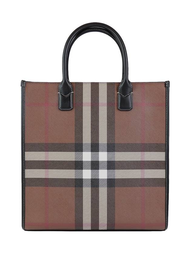 ExaGGerated Check Slim Vertical Denny Tote Bag Dark Birch Brown - BURBERRY - BALAAN 3