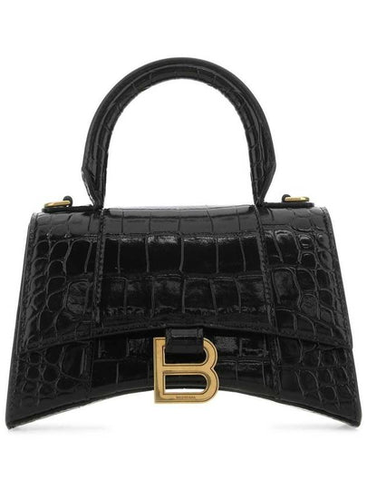 Hourglass Crocodile Embossed Leather XS Tote Bag Black - BALENCIAGA - BALAAN 2