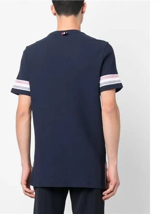 Textured Cotton Stripe Short Sleeve T-Shirt Navy - THOM BROWNE - BALAAN 5