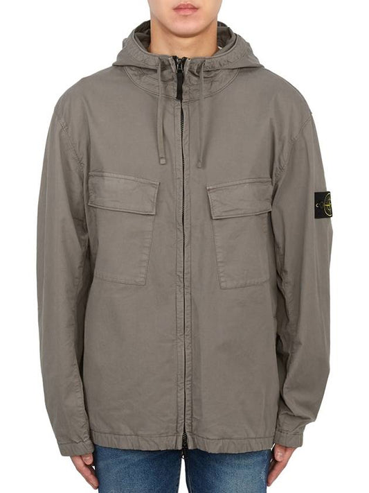 Cotton Twill Stretch Hooded Jacket Dove Grey - STONE ISLAND - BALAAN 2