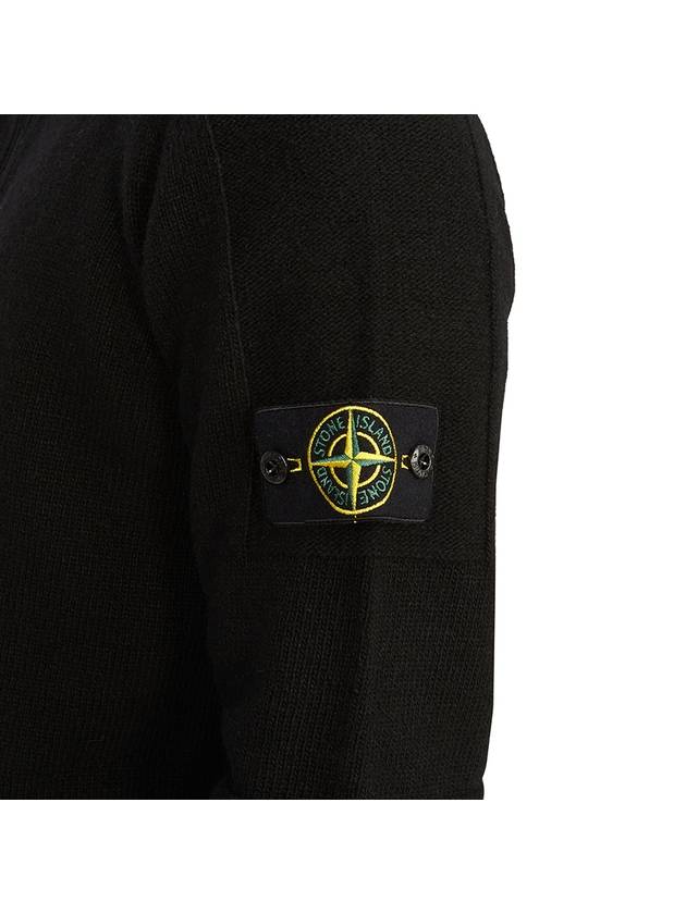 Logo Patch Hooded Lamb Wool Cardigan Black - STONE ISLAND - BALAAN 11