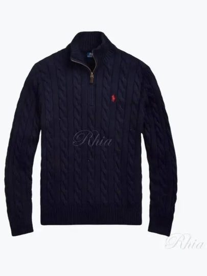 Men's Embroidery Pony Cable Half Zip Up Knit Top Navy - POLO RALPH LAUREN - BALAAN 2