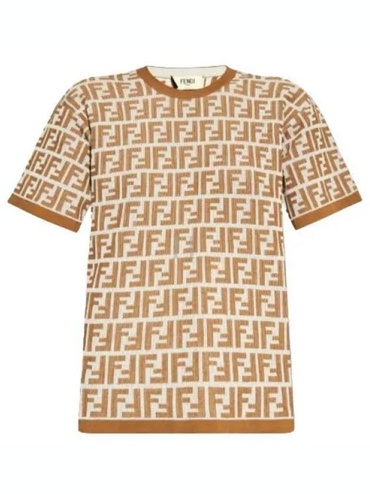 FF Jacquard Short Sleeve T-Shirt Brown - FENDI - BALAAN 2