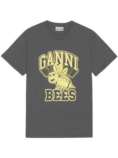 Bee Logo Print Cotton Short Sleeve T-Shirt Grey - GANNI - BALAAN 1