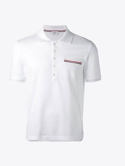 Men's Three Stripes Pocket Mercerized Short Sleeve Polo Shirt White - THOM BROWNE - BALAAN 2