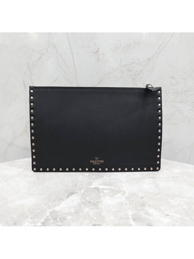 Lux You Black Gold Rockstud Leather Clutch Bag - VALENTINO - BALAAN 3